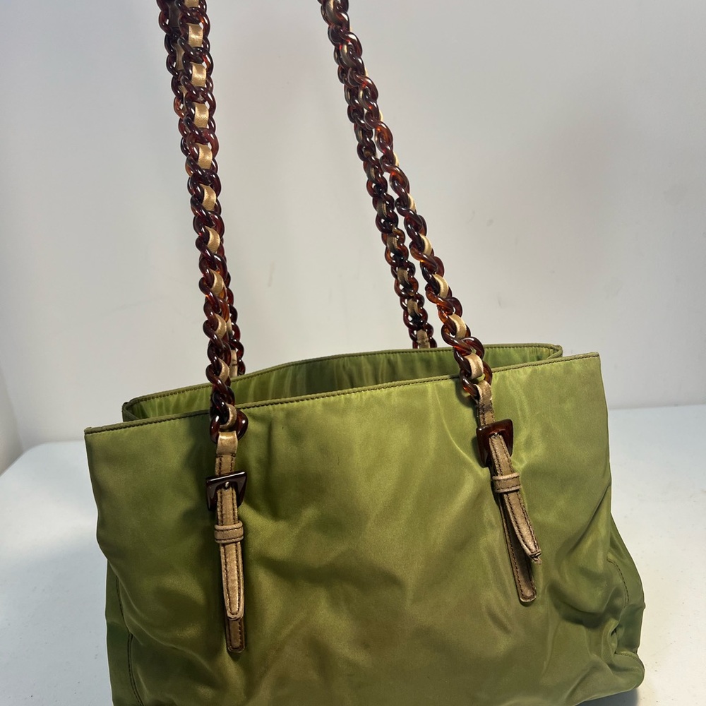 Prada Olive Green Shoulder Bag with Brown Chain Straps